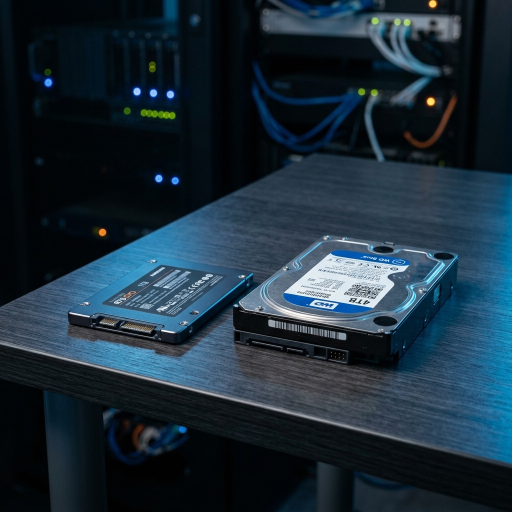 Dysk SSD i dysk HDD obok siebie — porównanie dysków dla firmy